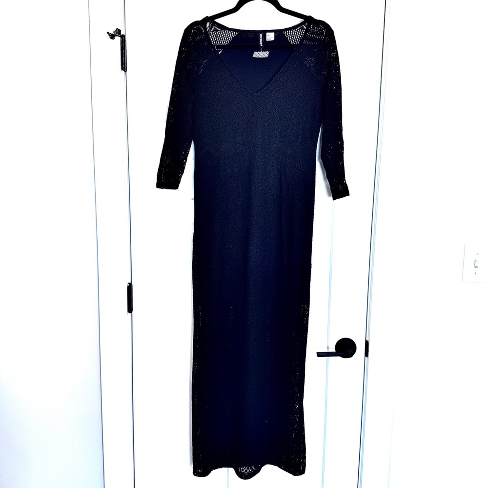 Divided by H&M Crochet/Netting Black Long Sleeve Dress with See through Detail
